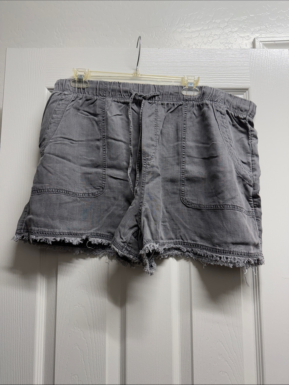 Time and Tru Gray Drawstring Jean Shorts with Frayed Hem